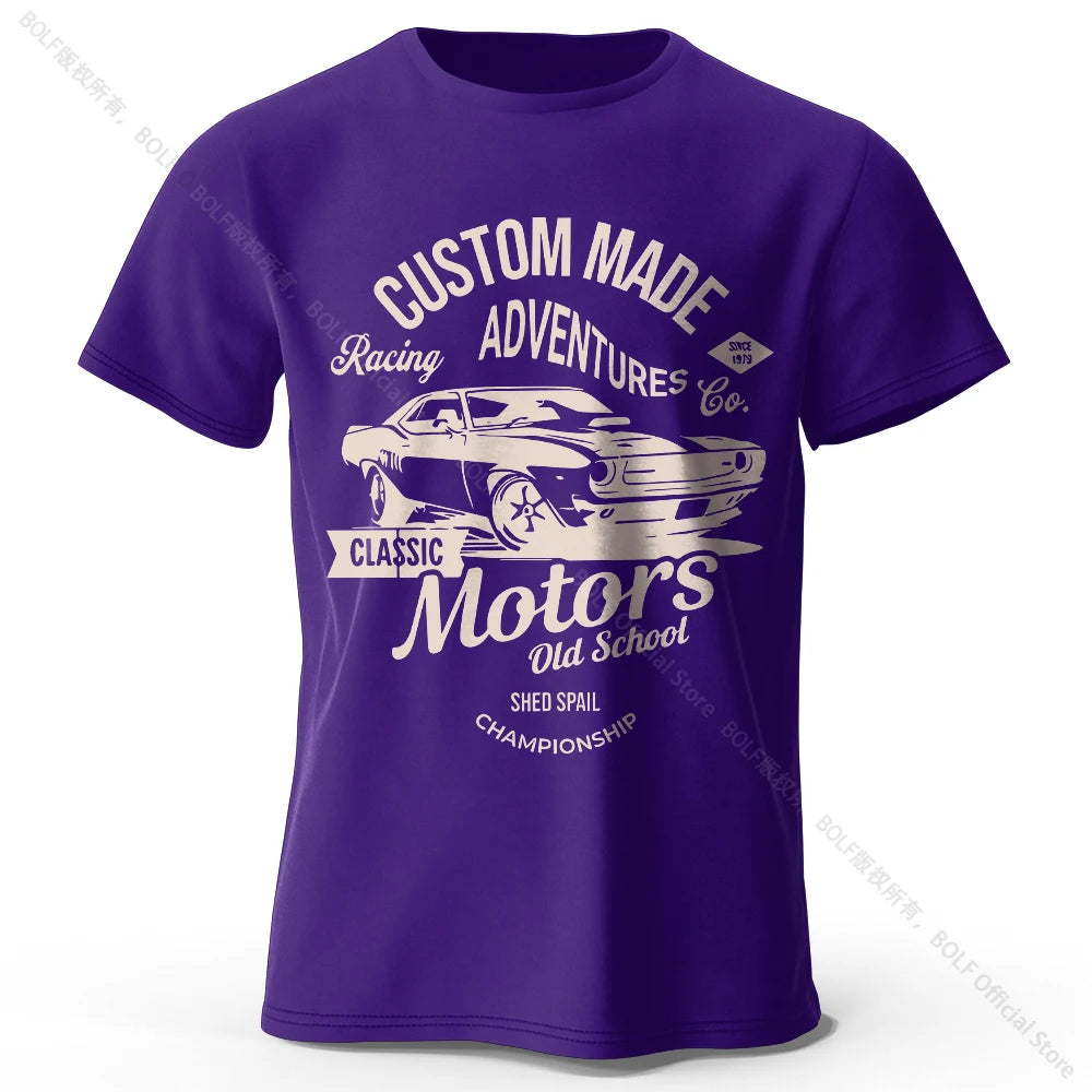 Men's Motors Printed T-Shirt 100% Cotton Oversized Vintage Old School Graphic Tees for Men Women Summer Tops