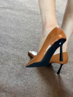 2025 Early Spring New High Heels for Women's Sexy Leather Small Square Buckle Pointed Toe Shallow Mouth Elegant Slim Heels Shoes