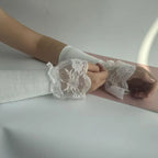 1Pair Detachable lace Cuffs Knitted Lace Flower Flared Arm Sleeves Warm Woolen Ruched False Cuffs Sweater Blouse Wrist Warmers