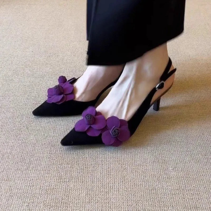 Women's Sandals 2025 Summer New Retro Pointed Toe Decal Women's Shoes Fashion Outdoor Party High Heels  Sandalias Mujer