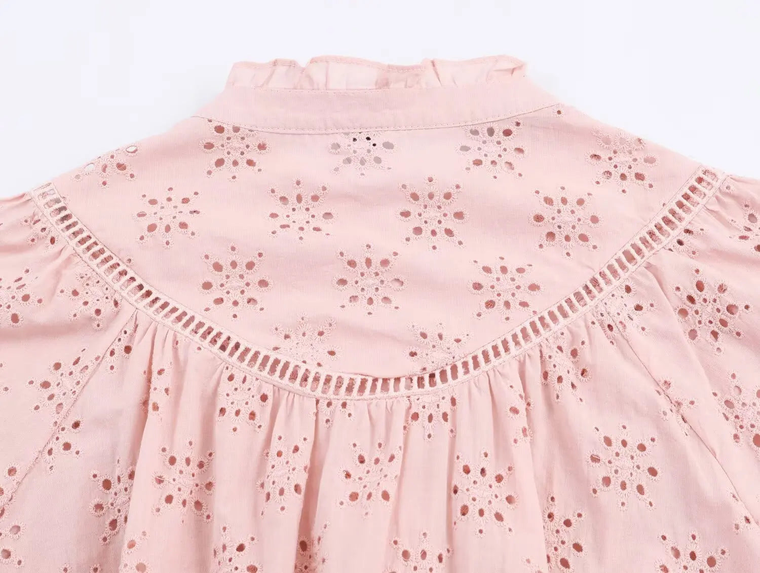 Women's 2025 new fashion casual versatile hollow embroidery shirt retro long sleeved button up women's shirt chic top