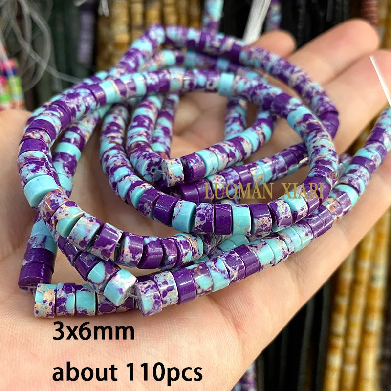 Natural Stone Purple Blue Sea Sediment Jasper Turquoise Abacus Square Spacer Beads for Jewelry Making DIY Bracelet Accessories