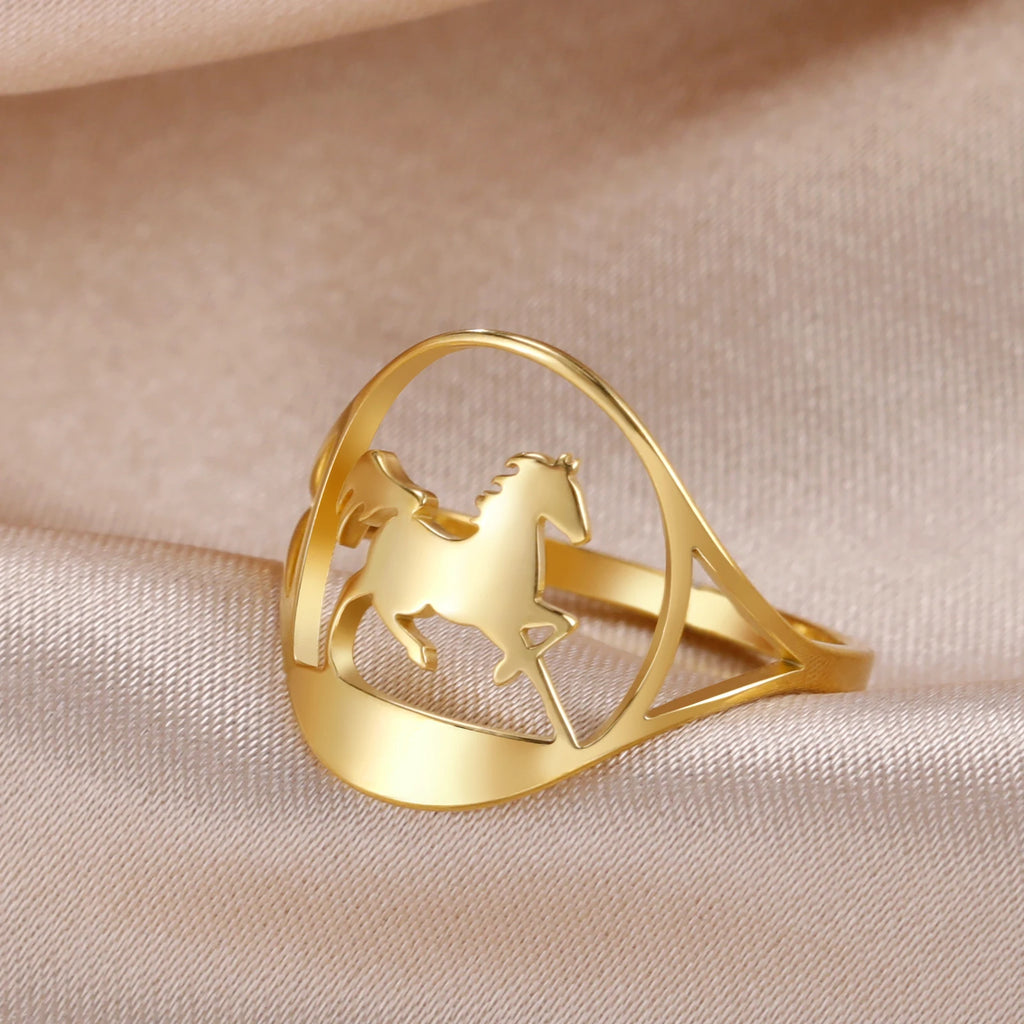 Unift Horseshoes Rings for Women Cowboy Cowgirl Stainless Steel Finger Ring Trendy Fashion Equestrian Horse Lover Jewelry Gift