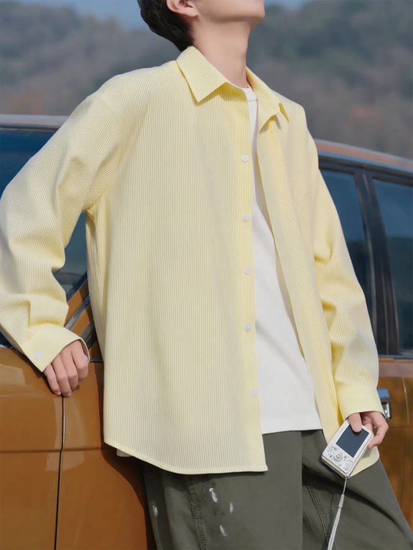 Men's American-style upscale striped shirt, new long-sleeve casual shirt for spring and autumn, stylish and laid-back.