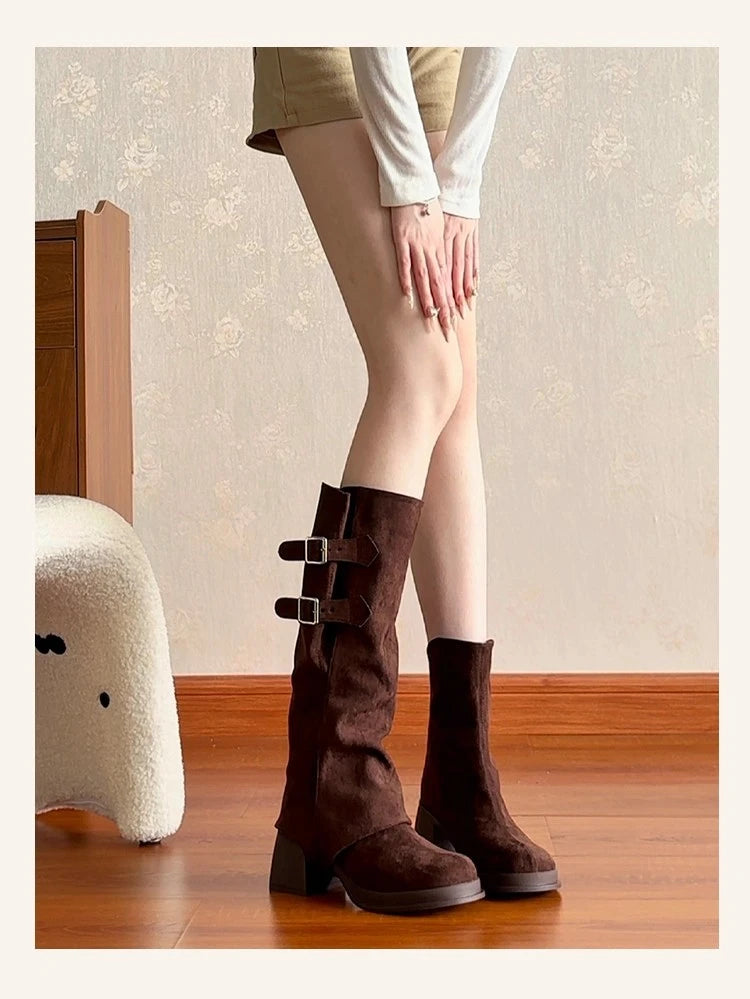 High Heels Women High Boots Chunky Designer Shoes Fashion Woman Pumps 2025 Autumn Dress Walking Casual Goth Chelsea Botas Mujer