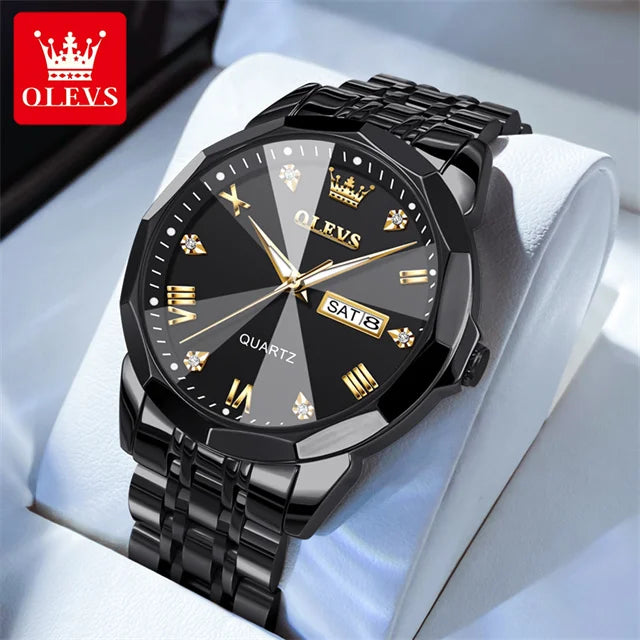 OLEVS 9931 Top Original Couple Watch Stainless Steel Rhombus Mirror Design Luxury Quartz Watch for Men Women Lover's Wristwatch
