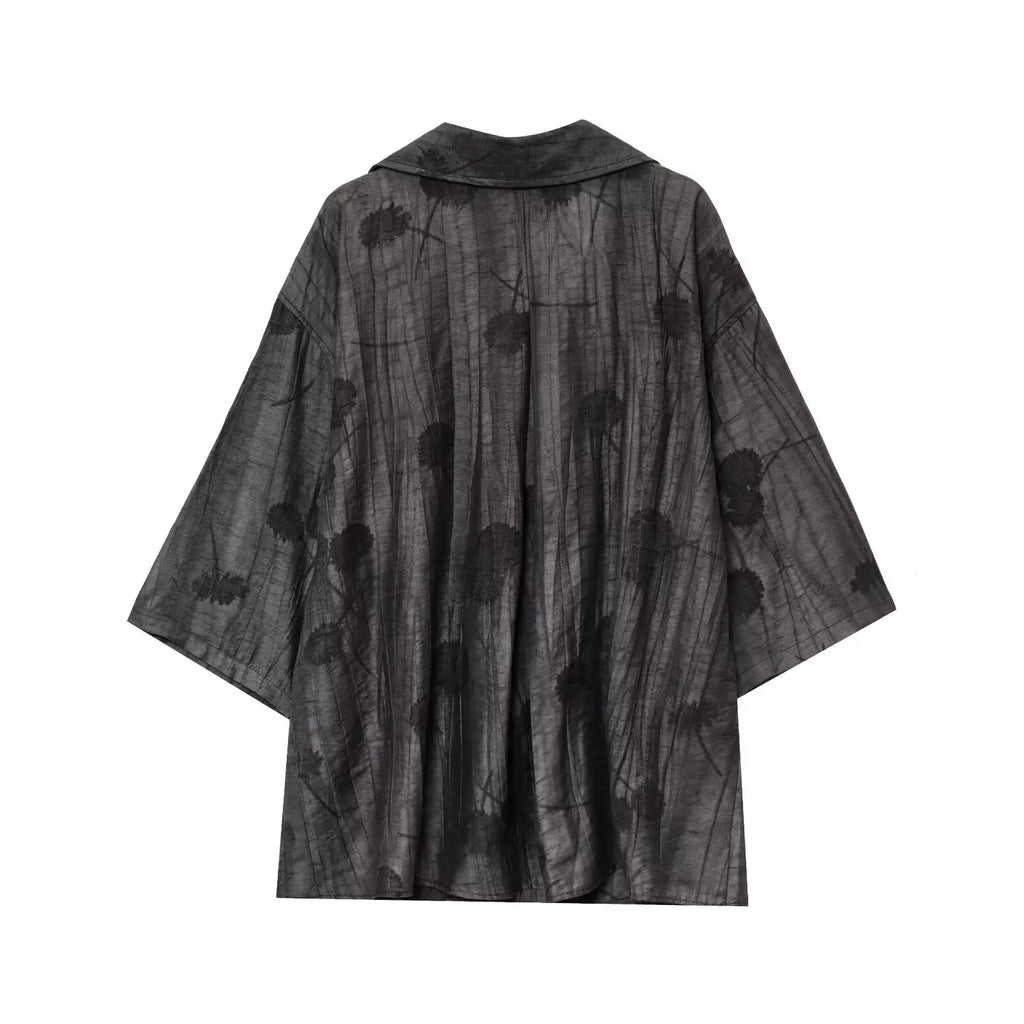 Women Print Long Pants Sets For Women Lapel Half Sleeve Single Breasted Shirts + High Waist Lace-Up Wide Leg Pants