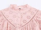 Women's 2025 new fashion casual versatile hollow embroidery shirt retro long sleeved button up women's shirt chic top