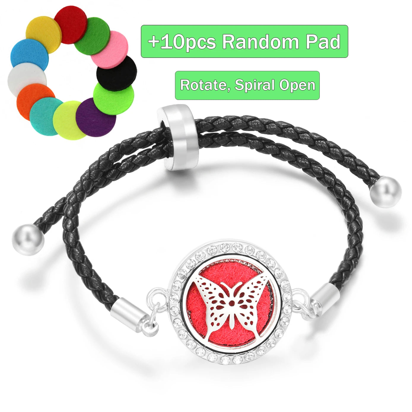 Aromatherapy Diffuser Flowers Rose Women Leather Perfume Bangle Essential Oil Locket Spiral Open Rhinestones Bracelet Jewelry