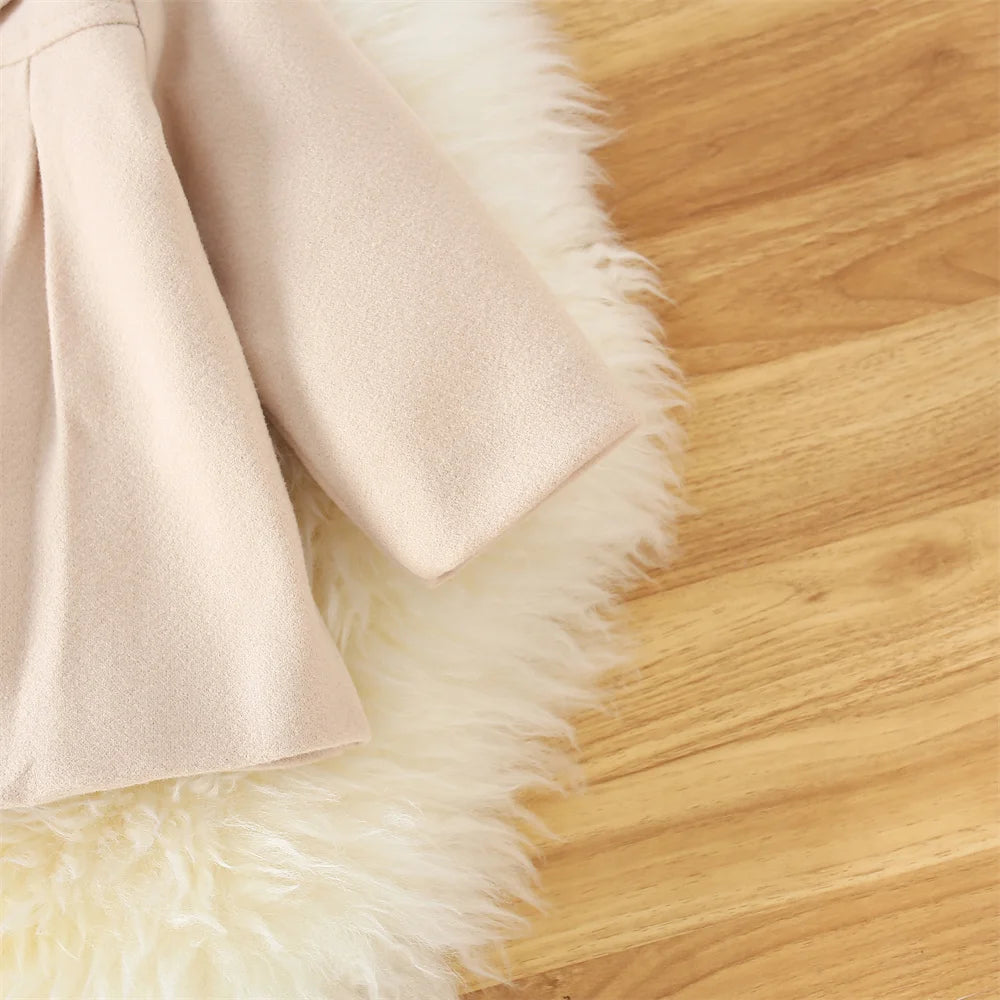 Winter New Girl'S Coat Long Warm Solid Color Fold Lapel Simple Fashion Girl Shawl Long Sleeve Loose Woolen Long Coat
