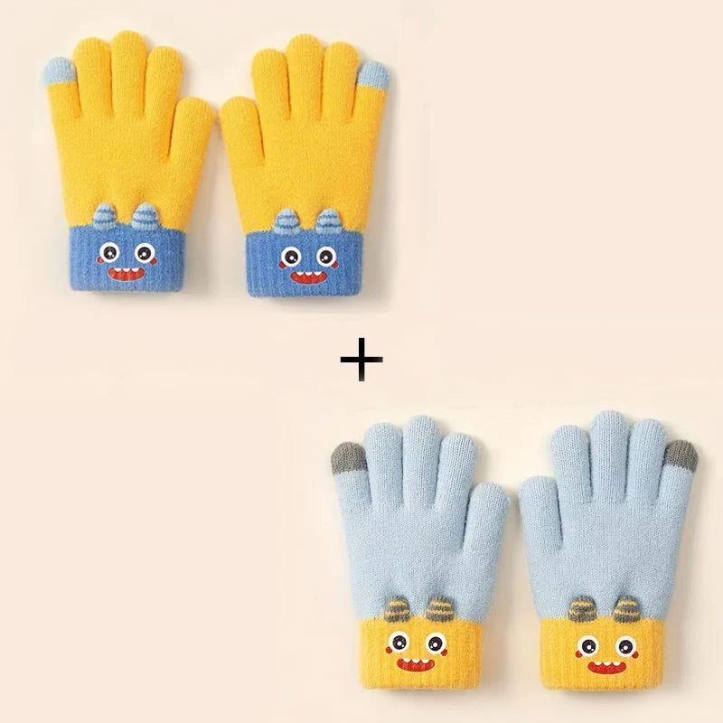 Cartoon Winter Gloves: Full-Finger Insulated Gloves for Warmth. Hand Wash Cold. For Autumn & Winter Weather Protection.