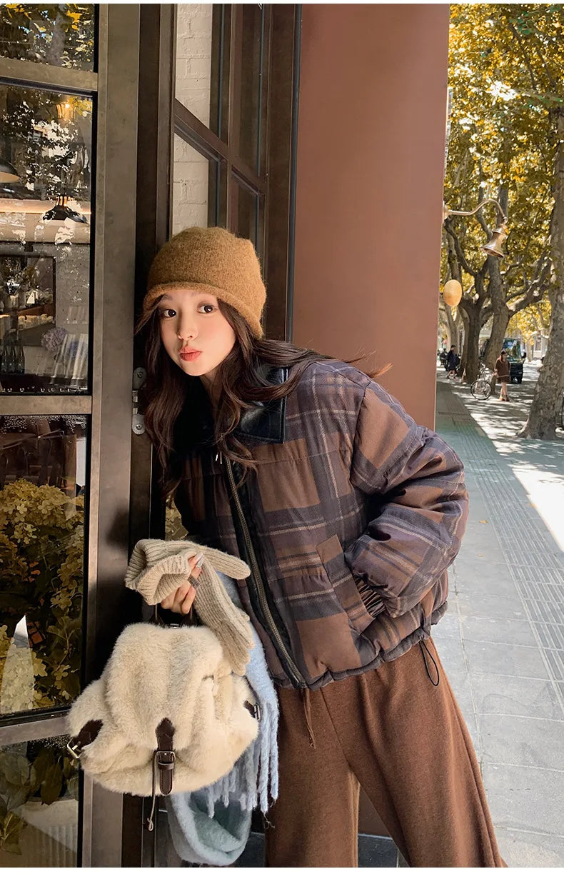 2025 New Korean Winter Women Down Cotton Jacket Parkas Short Cotton Padded Turn Down Collar Ladies Quilted Outerwear