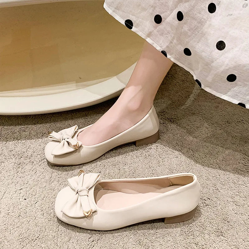 Women's 2025 Shallow Mouth Flats with Bow Soft Soled Summer Slope Heel Super Soft Lazy Shoes Low Cut Comfort Ladies Flats