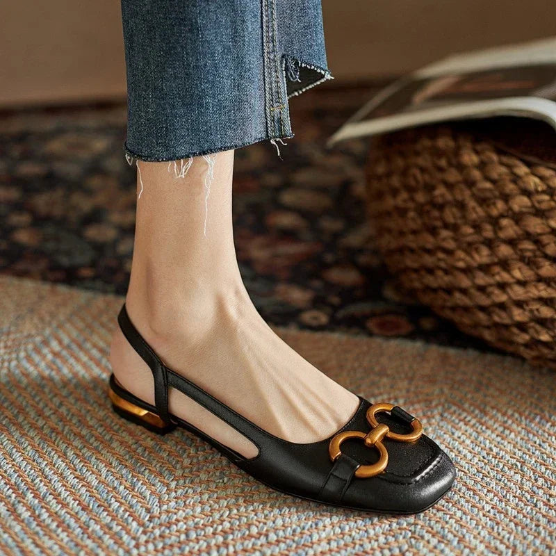 Women's Sandals 2023 Elegant Office Ladies Shoes and Sandals Women Casual Shoes Square Heel Sandals Slip On Woman Flats