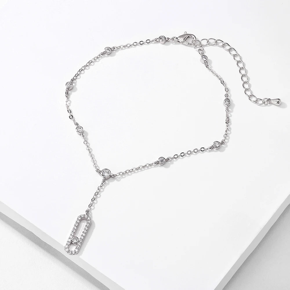 Geometric Oval Pendant Anklets for Women Sliver Color Vintage Crystal Chain Charm Anklet Beach Foot Jewelry