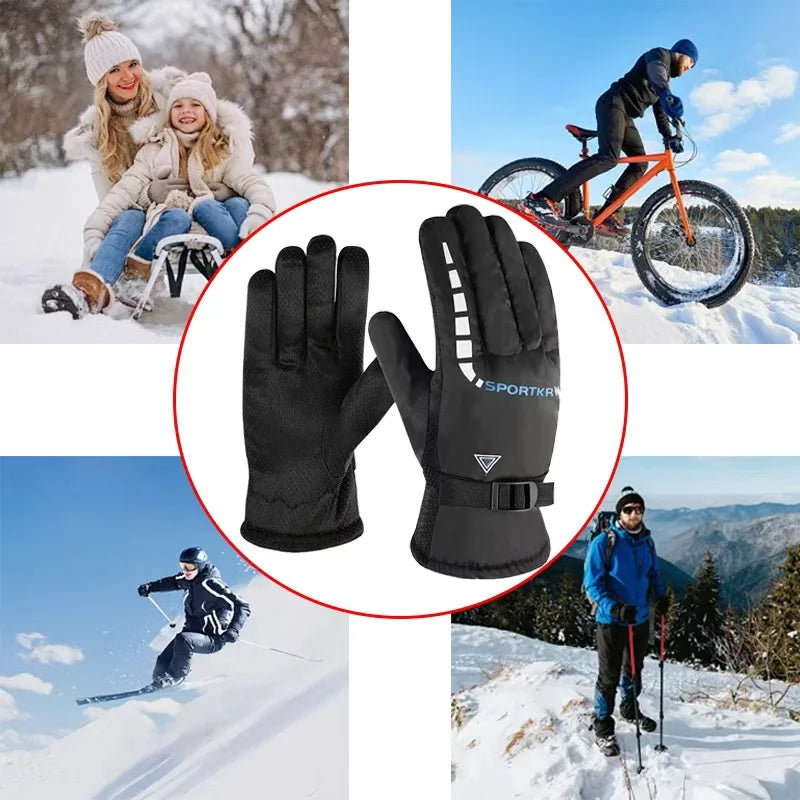 Winter Full Fingers Gloves for Men  Women  Warm Thicken Fleece Waterproof  Windproof Non  Slip for Skiing  Outdoor Running