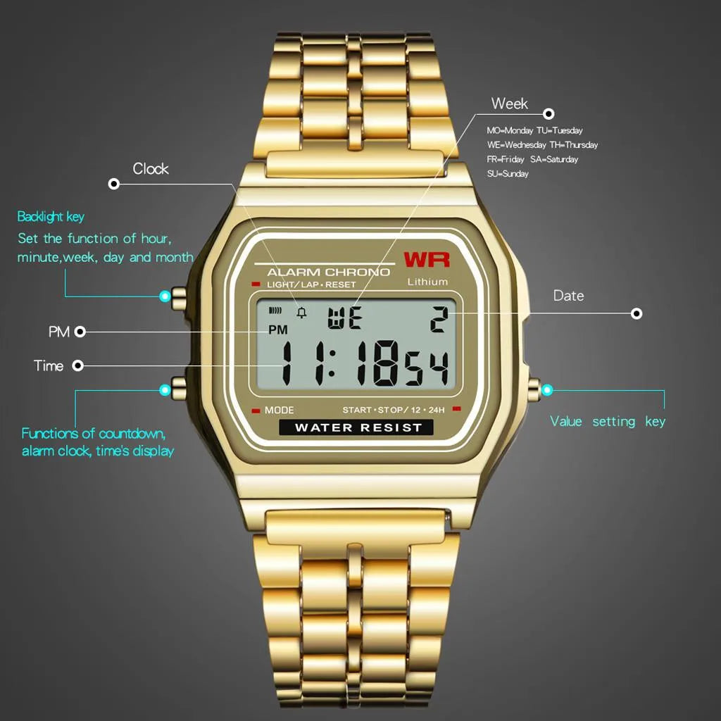 2025 Digital Watches For Men Sports Waterproof Bracelet Clock Gold Electronice LED Wristwatch Women Casucal montre homme relogio