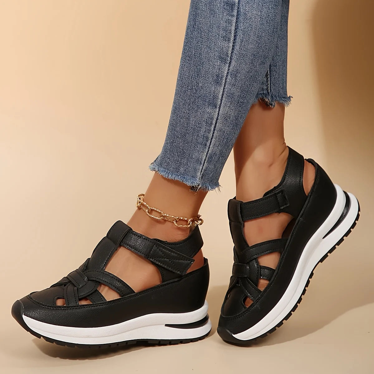 Women's Fashion Sandals, Comfortable, Solid Color, Open-toe, Artificial PU Upper/Lining/Insole, Multifunctional Beach Loafers