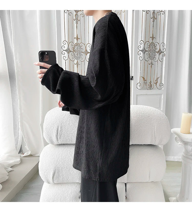 Men's High Street Long Sleeve T-Shirt - Trendy Casual Top Loose Fit Comfortable Wear, Modern Minimalist Style, Everyday Essentia