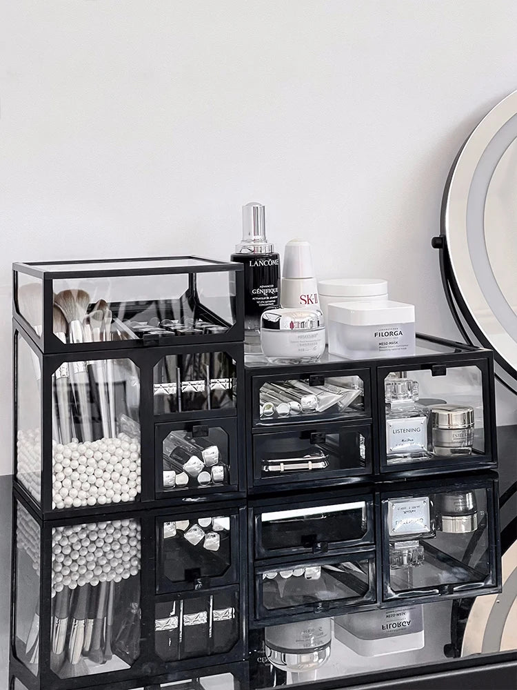 Transparent Cosmetic Storage Box Desktop High-End Dustproof Cover Carents eup Skincare Lipsti Organizer Box