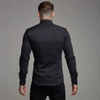 Men's Shirt Fashion Full Sleeve Shirt Men's Muscle Casual Slim-fit Business Dress Solid Color Shirt Men's Gym Fitness Men Shirt