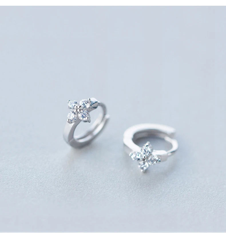 Modian Dazzling Hoop Earrings For Women Flower Cubic Zirconia Round Hoops Ear Fashion 925 Sterling Silver Fashion Jewelry Bijoux