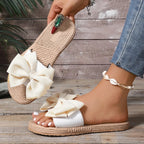 Women Slippers Fashion Trend Bow Anti Slip Sandals Wear-resistant Comfortable Soft Sole Flat Heel Slippers Home Slides Women