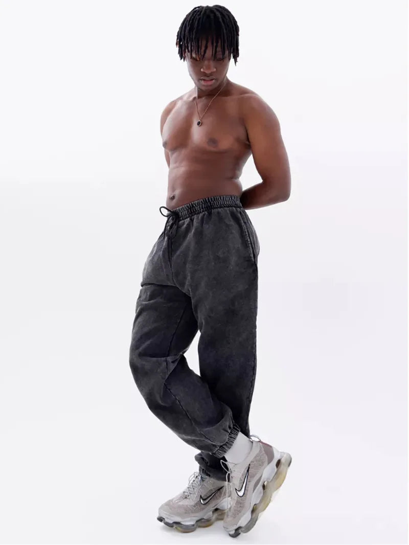 2025 New Washed and Worn Sweatpants for Women European and American Looped Casual Sports High Waisted Versatile Pants