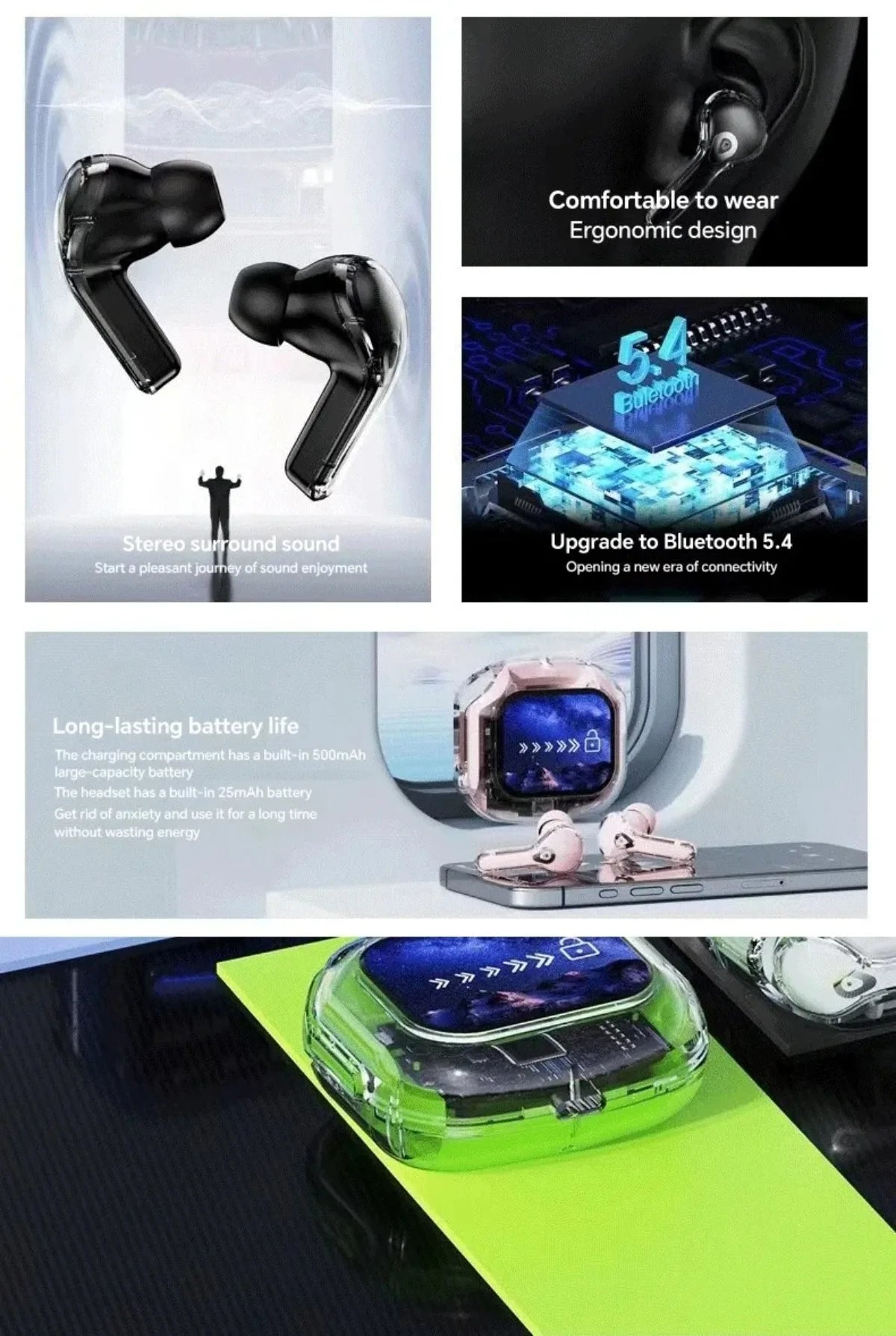 Translation Headphones with Multifunction Touch Screen Smart Wireless Bluetooth Earphone HiFi Audio Quality Business Earbud