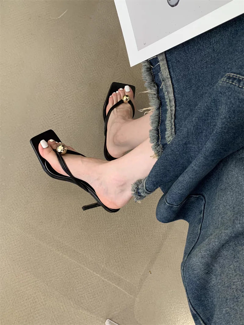 Women High Heels Slippers Designer Heeled Sandals Elegant Shoes Woman Summer 2025 Trend Fashion Fliop Flops Casual Slides Mujer