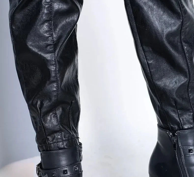 Pants for Women High Waist PU Leather Harem Woman Trousers Aesthetic One Size Classic Autumn Trends 2025 90s Outfits Clothing G