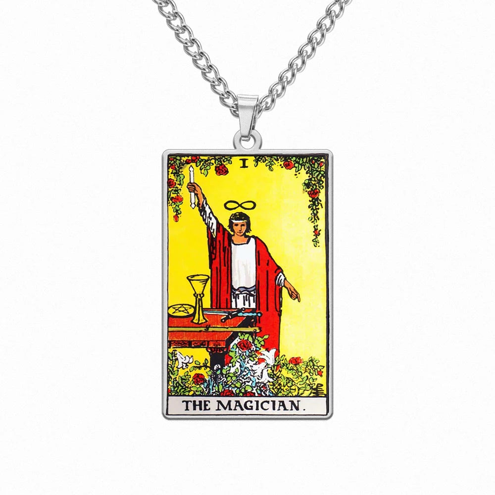 Dawapara 22 Styles Tarot Card Good Luck Amulet Necklace Sun Moon UV Colorful Pendant Stainless Steel Spiritual Jewelry