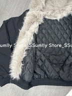 Winter New Elegant Liner Fur Loose Coat Women Y2k Fur Collar Hood Thick Fashion Parkas Casual Outerwear Cotton Padded Jackets