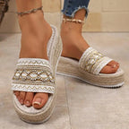 Women's Slippers  for Beach Heeled Sandals Bohemian Handmade Ladies Espadrillesm Ethnic Style Cotton Rope Platform Shoes