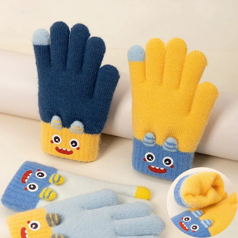 Cartoon Winter Gloves: Full-Finger Insulated Gloves for Warmth. Hand Wash Cold. For Autumn & Winter Weather Protection.
