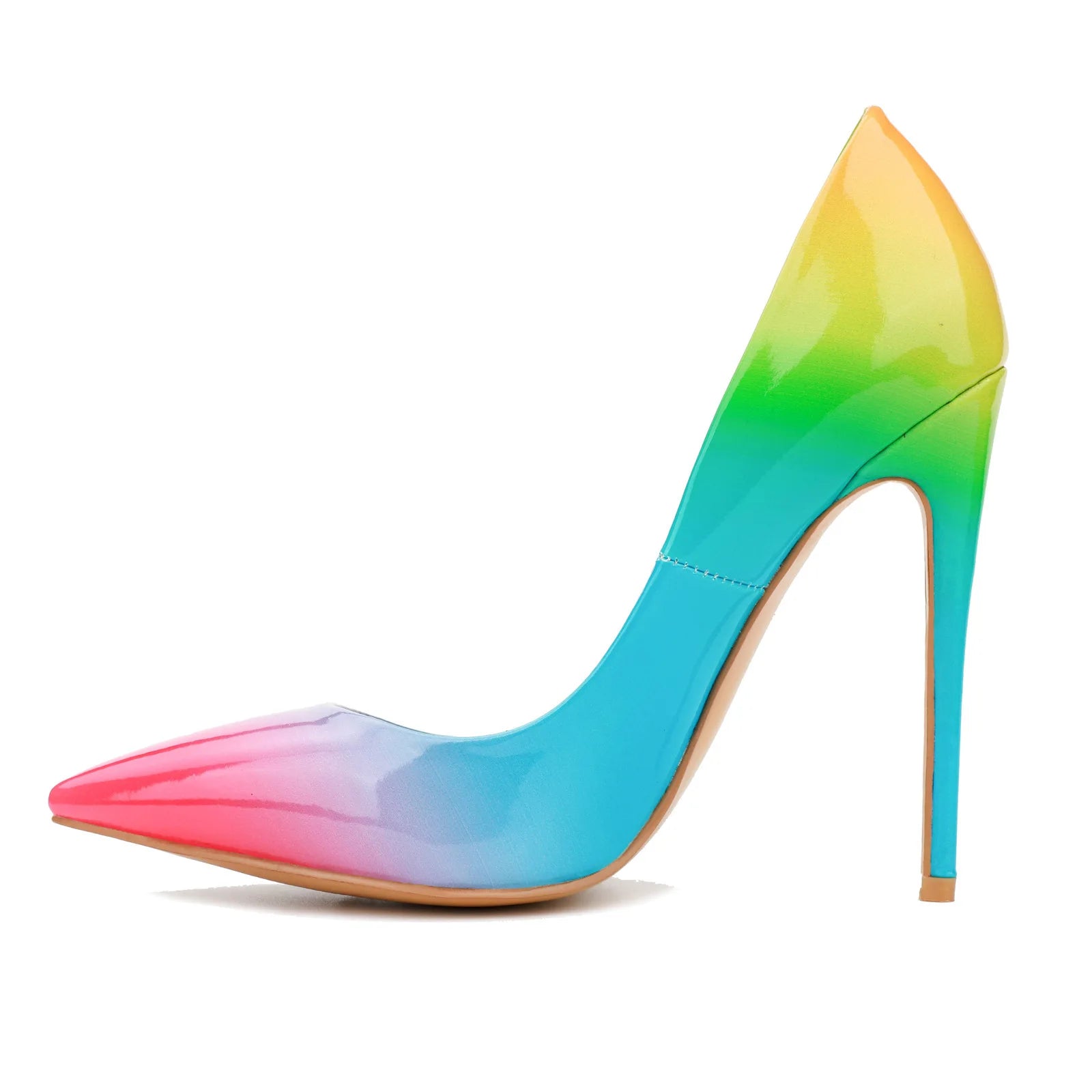 Brand Women High Heels 8-12CM Fashion Iridescent Pointed Toe Single Shoes Woman Thin Heel Summer Glossy Colorful Leather Pumps