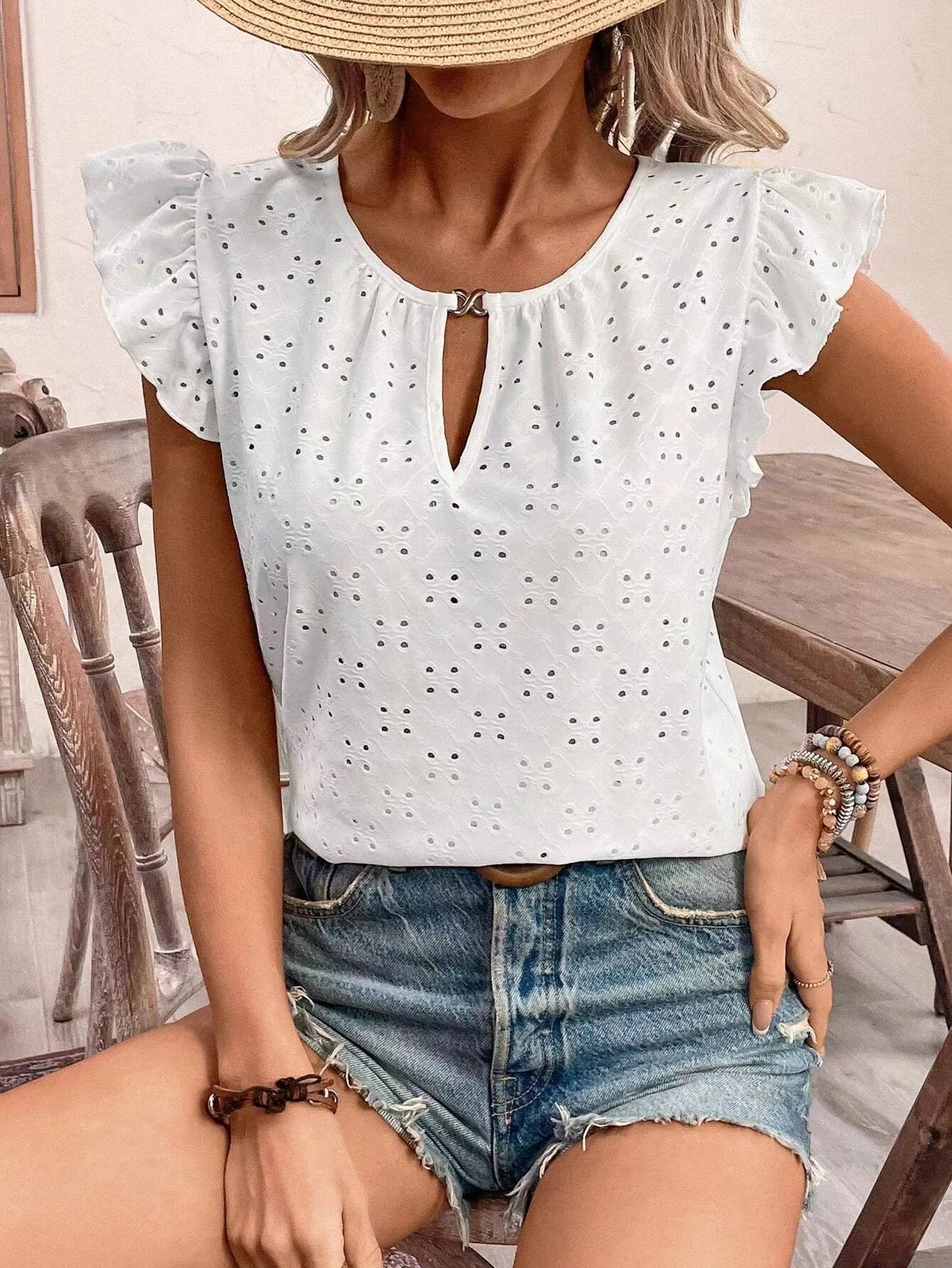 Women's elegant white crochet top