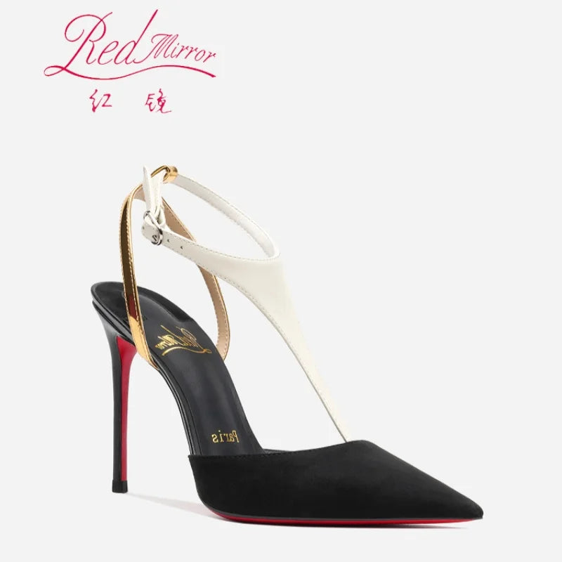 Women's Sandals Summer Pointed Toe Red Shiny Bottoms Stiletto High Heels Luxury Designer High Quality Pumps Elegant Woman Shoes