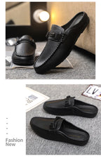 Men Half Slippers 2025 Summer Breathable Mens Casual Shoes Comfortable Walking Loafers Moccasins PU Leather Men Fashion Slippers