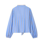 Women Striped Printed Lace-Up Shirt With Bow New Puff Long Sleeves V-Neck Hollow Out Blouses Sweet Ladies Fashion Tops