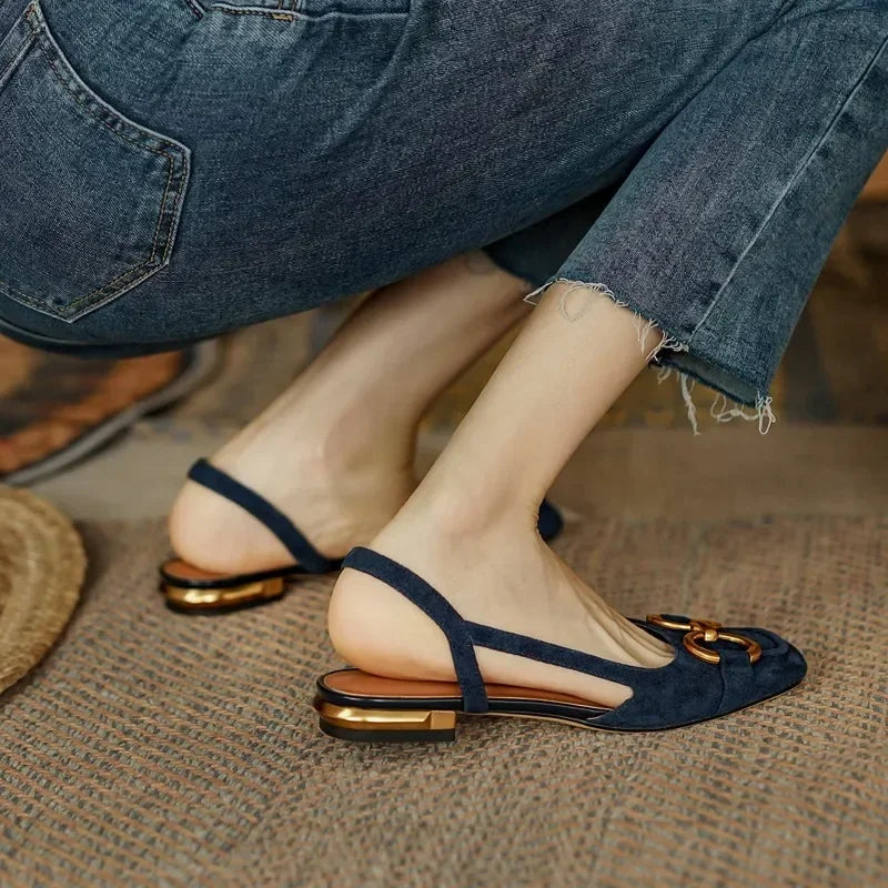 Women's Sandals 2023 Elegant Office Ladies Shoes and Sandals Women Casual Shoes Square Heel Sandals Slip On Woman Flats