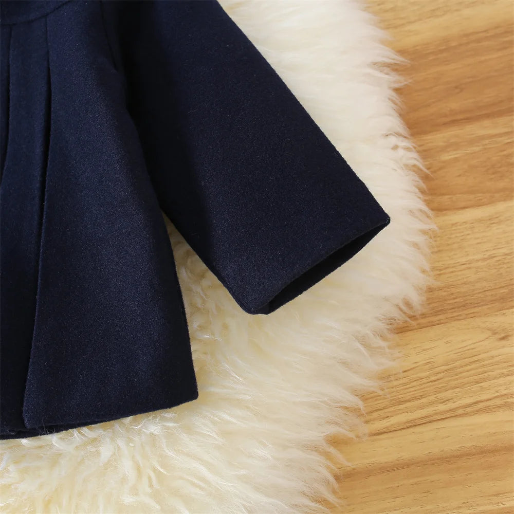 Winter New Girl'S Coat Long Warm Solid Color Fold Lapel Simple Fashion Girl Shawl Long Sleeve Loose Woolen Long Coat