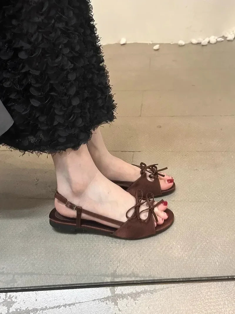 Flats Women Sandals Bow Designer Shoes Woman Slippers Summer 2025 New Casual  Walking Slides Fashion Dress Sandalias De Mujer