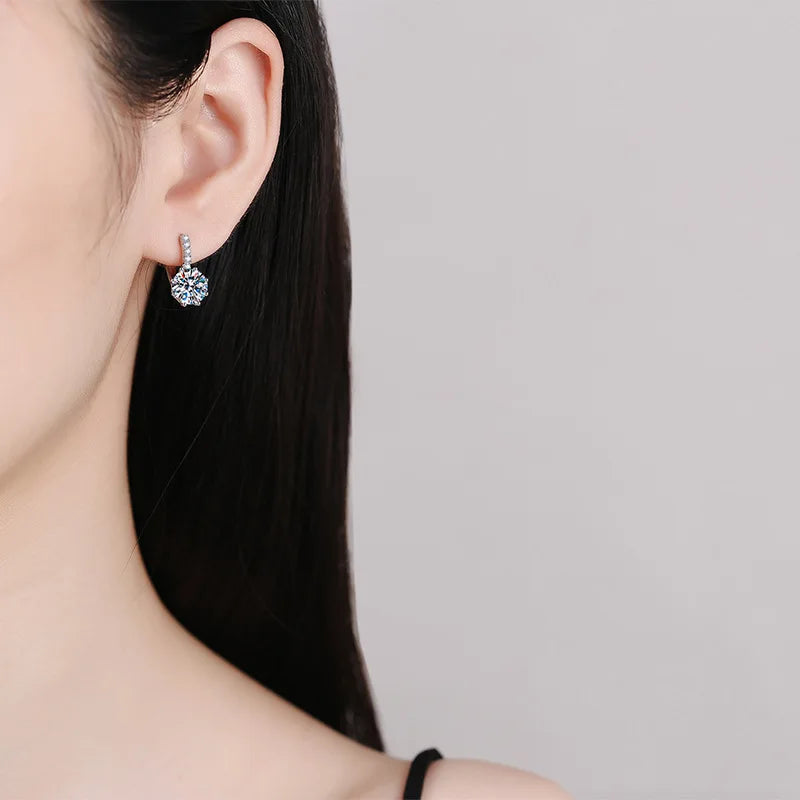 2 Carat Moissanite Drop Earrings Silver Stud Classic Solitaire Jewelry Women's Fashion Diamond Ear fine Jewelry gift