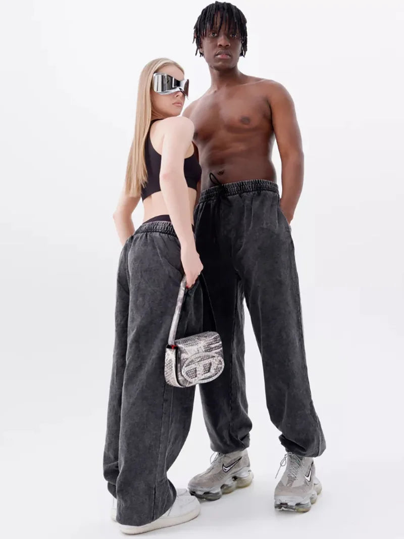 2025 New Washed and Worn Sweatpants for Women European and American Looped Casual Sports High Waisted Versatile Pants