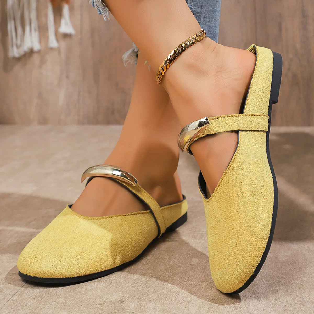 Women Slippers Flats Round Toe Mules Sandals Woman Casual Shoes 2025 Trend Summer Dress Slippers Suede Comfort Slides Women