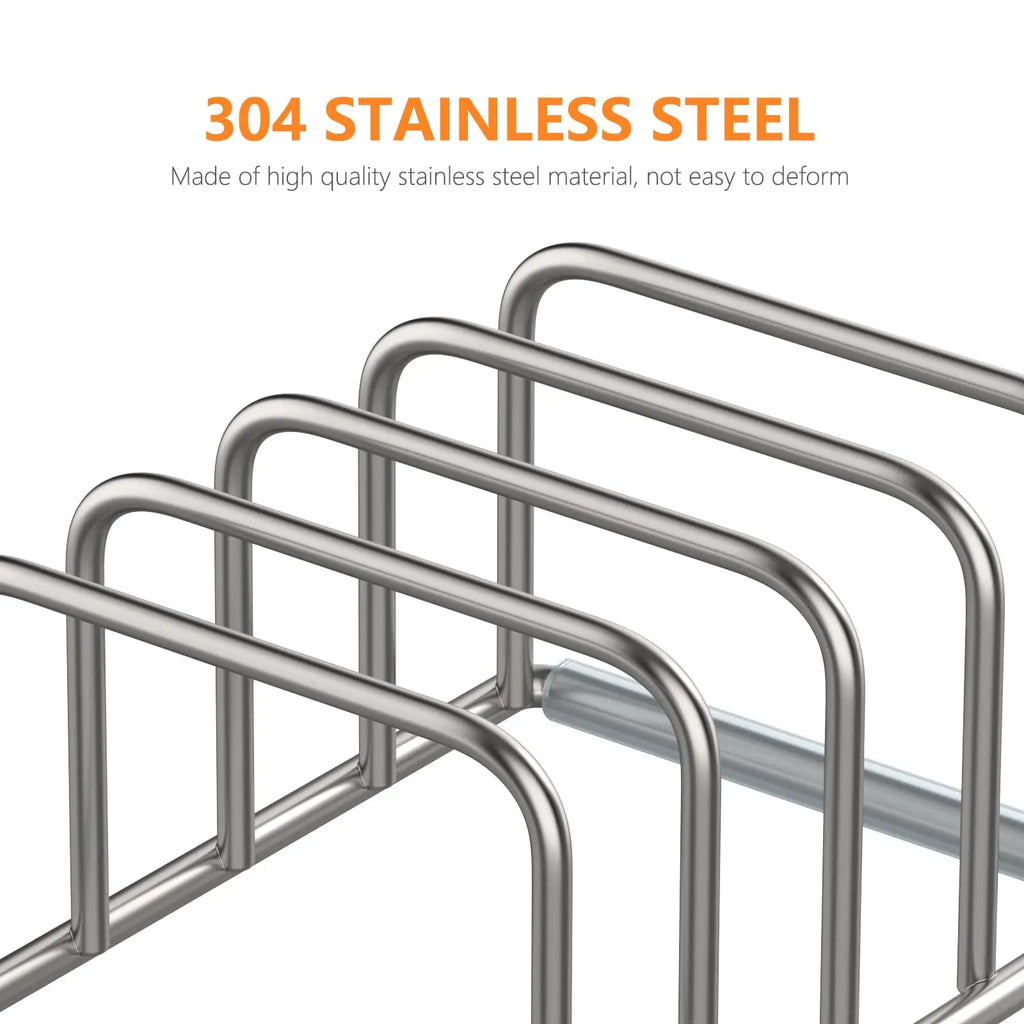 Kitchen Cabinet Organizer, Steel Cookware Holder, Divided Holder with 5 Slots for Skillets Baking Tray and Chopping Board Rack -