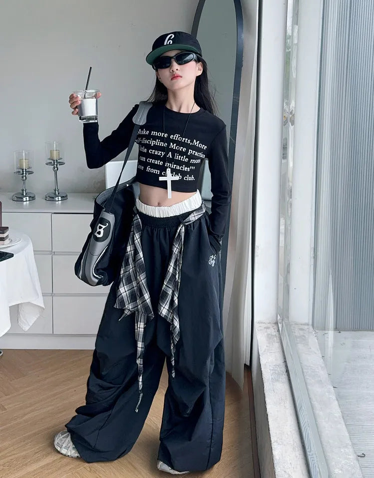 Pants Two Pieces Set Grid Trousers Tops Suits Casual Daily Childrens Clothes 2025 New Fashionable Children Autumn Clothing Girls