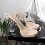 Women's High Heels 2025 Summer New Table  Line Not Tired Feet Thick Crystal Slippers Women's Shoes