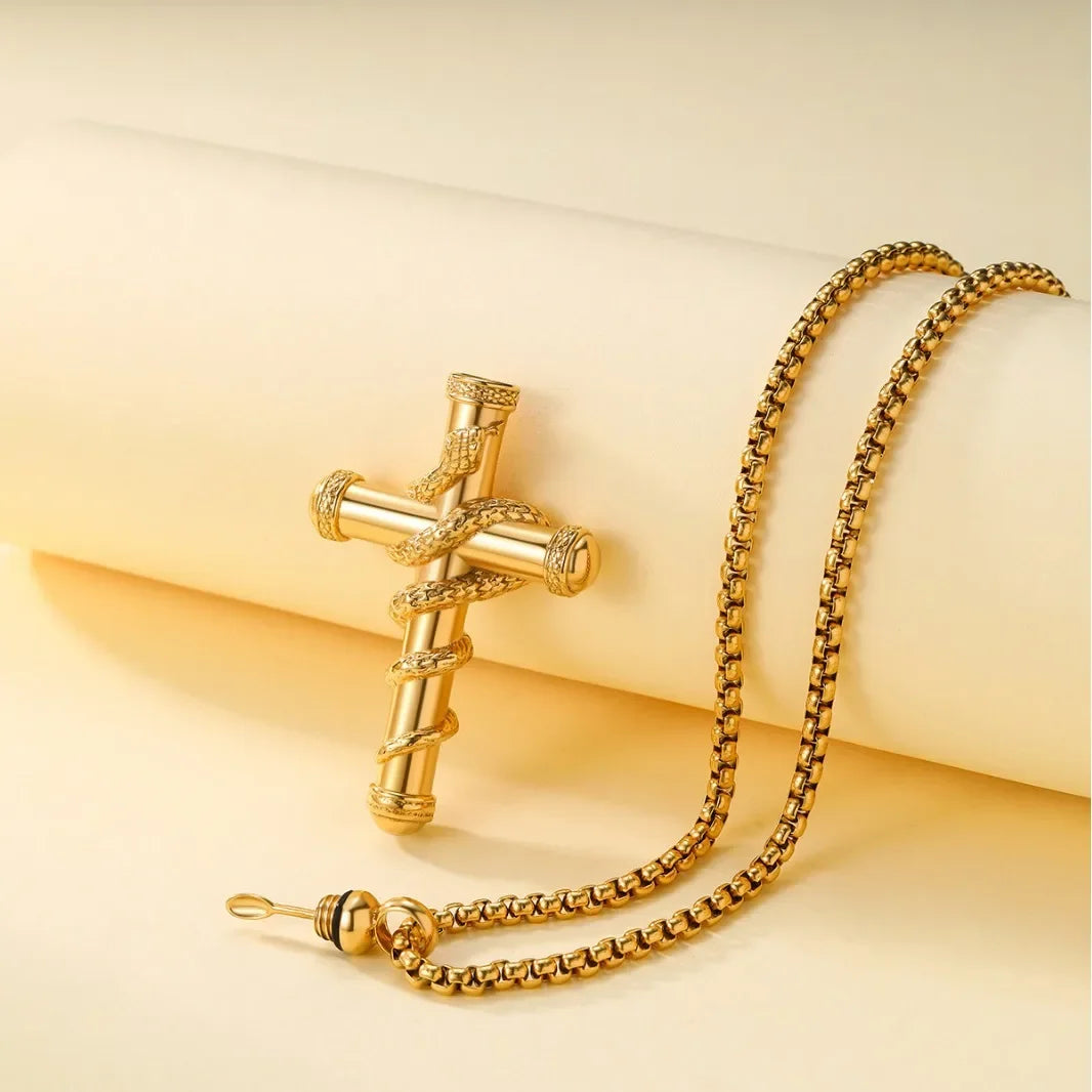 2024 New Luxurious Spoon Necklace Retro Snake Around Cross Stainless Steel Hollow Pendant Fashion Jewelry for Woman Man